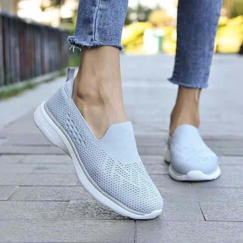 poemlady Lightweight Slip on Walking Tennis Shoes Breathable Casual Athletic Running Workout Sneakers A/Gray in Saudi Arabia