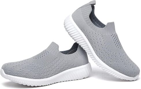poemlady Lightweight Slip on Walking Tennis Shoes Breathable Casual Athletic Running Workout Sneakers A/Gray in Saudi Arabia