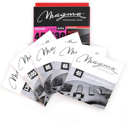 Magma Electric Bass Strings Medium - Nickel Plated Steel Round Wound - Long Scale 34" 5 Strings Set, .045 - .130 (BE175N) (1 Set) in Saudi Arabia