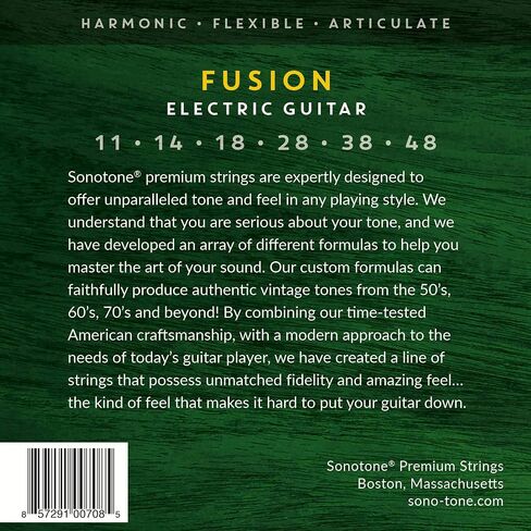 SonoTone Fusion, 11-48, Medium, Electric Guitar Strings, Custom Alloy Blend, Hand-Wound, Hex Core, Comfortable, Strong, Long Lasting, Tarnish Resistant, Flexible, Articulate, American Made in Saudi Arabia