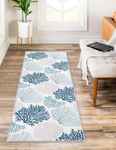 Coastal Runner Rug Beach Hallway Rugs Non-Slip Nautical Coral Machine Washable Rugs Modern Floor Carpet for Kitchen Bathroom Laundry Bedroom Living Room, 2x6 in Kuwait