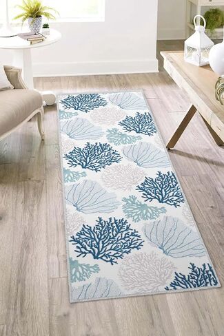 Coastal Runner Rug Beach Hallway Rugs Non-Slip Nautical Coral Machine Washable Rugs Modern Floor Carpet for Kitchen Bathroom Laundry Bedroom Living Room, 2x6 in Kuwait