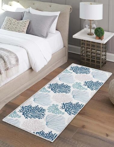 Coastal Runner Rug Beach Hallway Rugs Non-Slip Nautical Coral Machine Washable Rugs Modern Floor Carpet for Kitchen Bathroom Laundry Bedroom Living Room, 2x6 in Kuwait