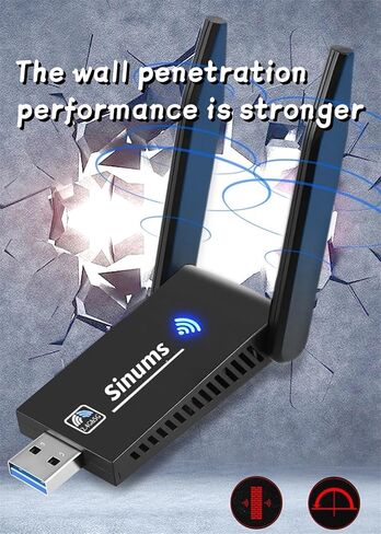 محول WIFI5، محول شبكة لاسلكية WiFi Dongle USB3.0 Ac1300Mbps ثنائي النطاق 5G/2.4G، هوائي مزدوج عالي الكسب 5dBi، يدعم Win/11/10/8/7، Mac OS in Saudi Arabia