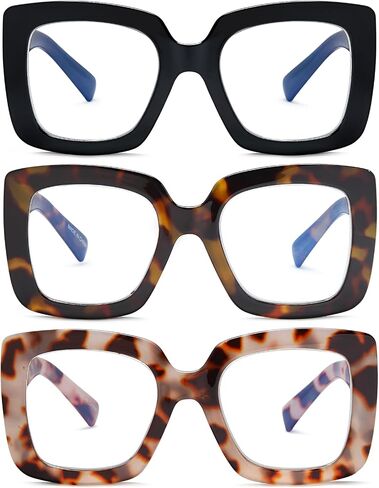 Reading Glasses for Women Oversized Style Anti Glare Blue Light Blocking PC Recycled Material 3 Pairs LHJ208 in Saudi Arabia
