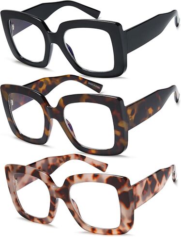 Reading Glasses for Women Oversized Style Anti Glare Blue Light Blocking PC Recycled Material 3 Pairs LHJ208 in Saudi Arabia