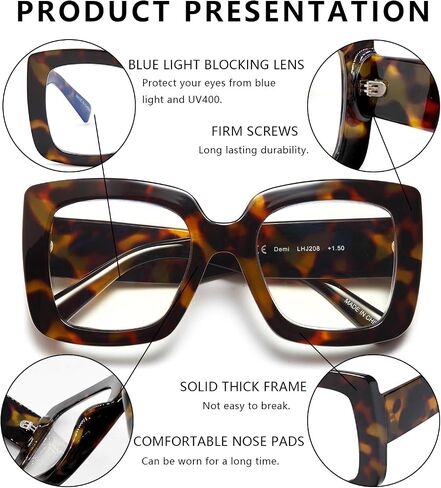 Reading Glasses for Women Oversized Style Anti Glare Blue Light Blocking PC Recycled Material 3 Pairs LHJ208 in Saudi Arabia