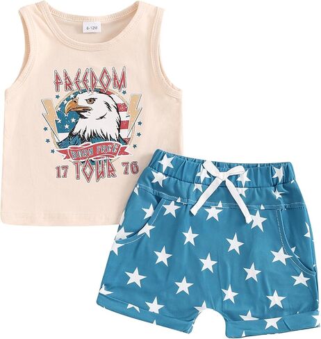4th of July Baby Boy Outfit Sleeveless Tank Tops Shorts Set Toddler Boy Fourth of July Clothes in Saudi Arabia