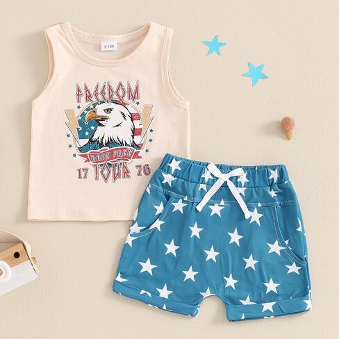 4th of July Baby Boy Outfit Sleeveless Tank Tops Shorts Set Toddler Boy Fourth of July Clothes in Saudi Arabia