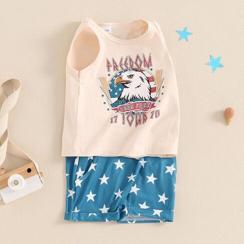 4th of July Baby Boy Outfit Sleeveless Tank Tops Shorts Set Toddler Boy Fourth of July Clothes in Saudi Arabia