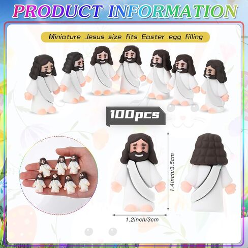 Bememo 100 Pcs Jesus Toys Original Design Mini Rubber Little Jesus Figurine to Hide and Seek Religious Party Favors Sunday School Craft Baptism Gifts for Easter Egg Stuffers(Multicolor) in Kuwait