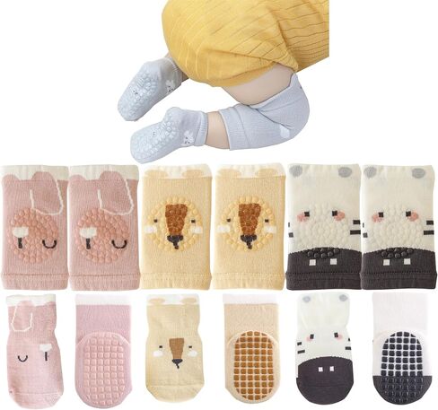 Toddler Baby Knee Pads and Socks for Crawling for Baby Boys Girls with Grips Anti-Slip Knee Protector - 6 Pair in Saudi Arabia
