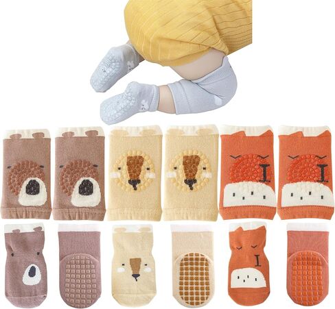 Toddler Baby Knee Pads and Socks for Crawling for Baby Boys Girls with Grips Anti-Slip Knee Protector - 6 Pair in Saudi Arabia