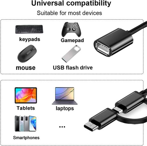 محول USB C/Micro إلى USB OTG 2 في 1، كابل محول USB إلى Android، متوافق مع MacBook Pro Android Google Samsung Galaxy S21 S22 S23 Note 20/10 A53 والمزيد، أسود in Kuwait