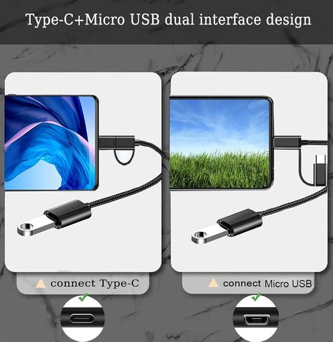 محول USB C/Micro إلى USB OTG 2 في 1، كابل محول USB إلى Android، متوافق مع MacBook Pro Android Google Samsung Galaxy S21 S22 S23 Note 20/10 A53 والمزيد، أسود in Kuwait