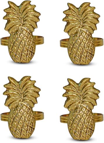 16039 حلقات منديل ألومنيوم مصقولة باللون الذهبي على شكل أناناس مقاس 2 بوصة لحفلات العشاء أو مجموعة يومية مكونة من 4 قطع in Kuwait