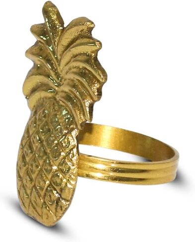 16039 حلقات منديل ألومنيوم مصقولة باللون الذهبي على شكل أناناس مقاس 2 بوصة لحفلات العشاء أو مجموعة يومية مكونة من 4 قطع in Kuwait