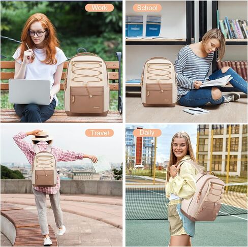 School Backpack for Teens Girls, Aesthetic College Backpack Large Bookbag for Women Students Fashion 15.6 Inch Laptop Bag for Work Travel (Khaki Beige) in Saudi Arabia