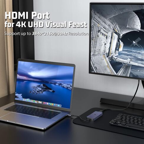 موزع USB C 7 في 1، محول USB C مع شاشة HDMI مزدوجة 4K، شحن PD 100 واط، USB 3.0 5 جيجابت في الثانية، SD/TF، ​​دونجل USB C إلى HDMI متعدد المنافذ لأجهزة الكمبيوتر المحمول، XPS، السطح in Saudi Arabia