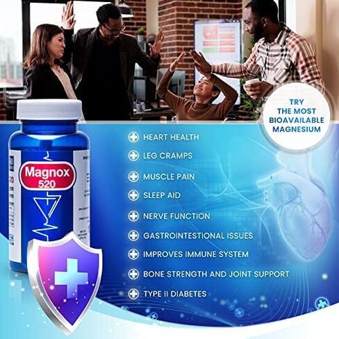 MAGNOX® 520 | Magnesium Supplement 520mg of High Absorption Magnesium for Men & Women with Dead Sea Minerals | Proven 3X More Absorption | Patented Formula | Sleep & Muscle Pain Relief (60 Vegan Caps) in Saudi Arabia