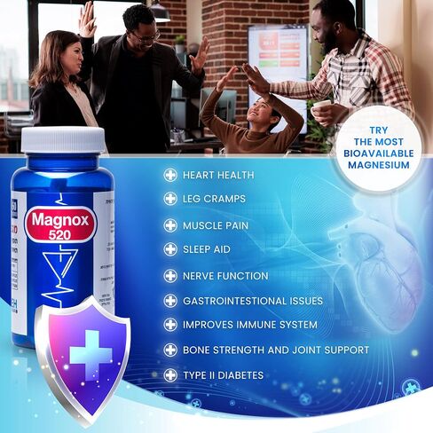 MAGNOX® 520 | Magnesium Supplement 520mg of High Absorption Magnesium for Men & Women with Dead Sea Minerals | Proven 3X More Absorption | Patented Formula | Sleep & Muscle Pain Relief (60 Vegan Caps) in Saudi Arabia