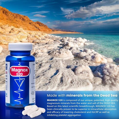 MAGNOX® 520 | Magnesium Supplement 520mg of High Absorption Magnesium for Men & Women with Dead Sea Minerals | Proven 3X More Absorption | Patented Formula | Sleep & Muscle Pain Relief (60 Vegan Caps) in Saudi Arabia