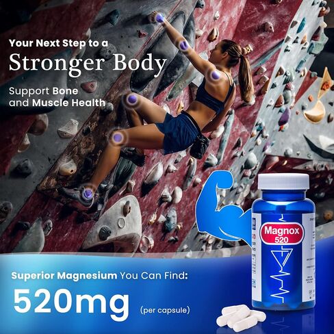 MAGNOX® 520 | Magnesium Supplement 520mg of High Absorption Magnesium for Men & Women with Dead Sea Minerals | Proven 3X More Absorption | Patented Formula | Sleep & Muscle Pain Relief (60 Vegan Caps) in Saudi Arabia