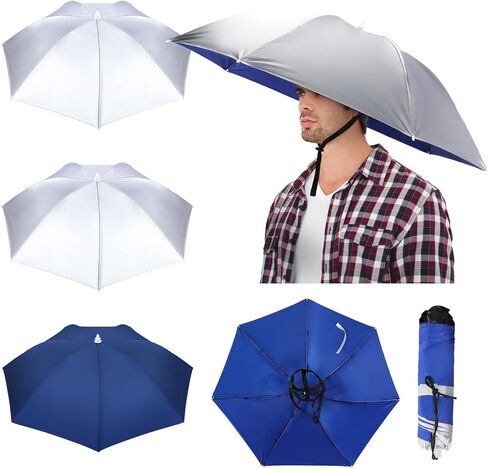 4 Pcs 35.4 Inch Oversize Umbrella Hats Adjustable Hand Free Umbrellas Fishing Head Umbrellas 7 Ribs Foldable UV Protection Waterproof Umbrella Caps for Women Men Beach Garden Sunshade Outdoor in Saudi Arabia