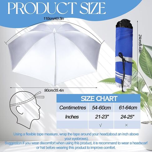 4 Pcs 35.4 Inch Oversize Umbrella Hats Adjustable Hand Free Umbrellas Fishing Head Umbrellas 7 Ribs Foldable UV Protection Waterproof Umbrella Caps for Women Men Beach Garden Sunshade Outdoor in Saudi Arabia