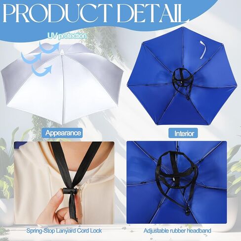 4 Pcs 35.4 Inch Oversize Umbrella Hats Adjustable Hand Free Umbrellas Fishing Head Umbrellas 7 Ribs Foldable UV Protection Waterproof Umbrella Caps for Women Men Beach Garden Sunshade Outdoor in Saudi Arabia