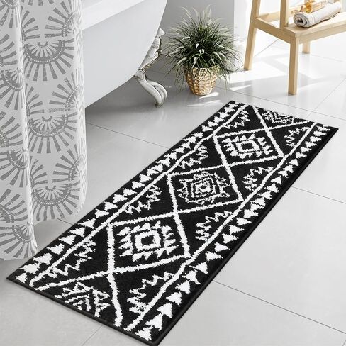 Uphome Boho Bathroom Rugs Black Tribal Bath Mat Western Non-Slip Absorbent Bath Rug Plush Soft Farmhouse Geometric Bathroom Floor Mat for Shower Toilet Tub, 18x26 inch in Saudi Arabia