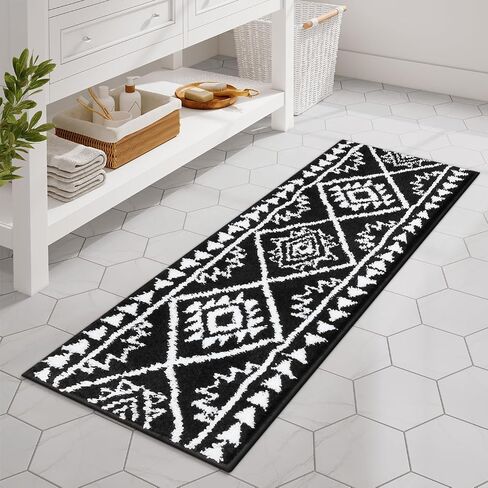Uphome Boho Bathroom Rugs Black Tribal Bath Mat Western Non-Slip Absorbent Bath Rug Plush Soft Farmhouse Geometric Bathroom Floor Mat for Shower Toilet Tub, 18x26 inch in Saudi Arabia
