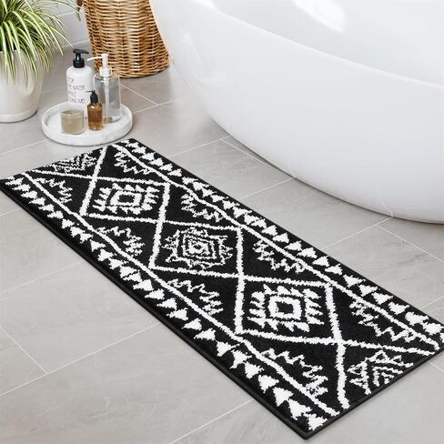 Uphome Boho Bathroom Rugs Black Tribal Bath Mat Western Non-Slip Absorbent Bath Rug Plush Soft Farmhouse Geometric Bathroom Floor Mat for Shower Toilet Tub, 18x26 inch in Saudi Arabia