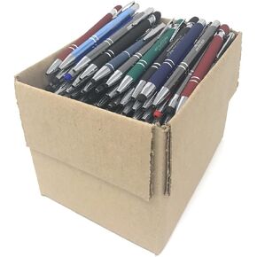 5 lb. Box of Assorted Misprint Metal Retractable Ball Point – Bulk Misprinted Pens, Stylus Tip, Comfort Grips, Wholesale Office Home School Black Blue Ink – Approximately 120 Pens per Box