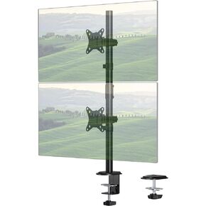 PUTORSEN Vertical Dual Monitor Stand, Heavy Duty Dual Monitor Mount for 2 Screens Up to 35",26.4 Lbs,Height Adjustable,Swivel,Tilt Monitor Desk Mount with C Clamp Grommet Base,Max VESA 100x100,Black