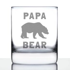 Papa Bear Whiskey Rocks Glass - Cute Funny Dad Gift Ideas for Father's Day or Birthday - 10.25 Oz Glasses