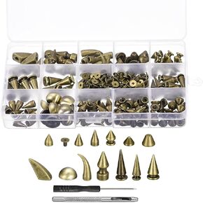 uxcell 150 Sets Cone Spikes Studs, 13 Sizes Studs and Spike Leather Rivets Kit with Install Tools for Leather Craft Clothing Shoes Belts Bags, Black