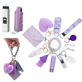 BATUMEYE Gift Set for Woman with Card Holder, Wristlet Lanyard,Pom Pom Ball,Travel Bottle Holder(Purple 0304)…