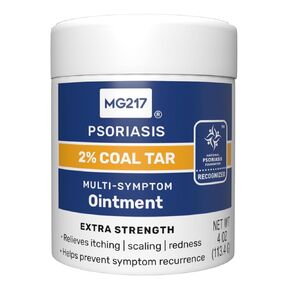 MG217 2% Coal Tar Ointment for Psoriasis, Extra Strength Multi Symptom Relief, Effectively Relieves Itching, Scaling, Redness, Vitamin A, D and E, 4 oz Jar