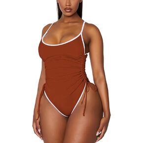 Viottiset Women's Ruched Drawstring One Piece Swimsuit Tummy Control High Cut Bathing Suit