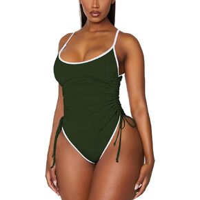 Viottiset Women's Ruched Drawstring One Piece Swimsuit Tummy Control High Cut Bathing Suit