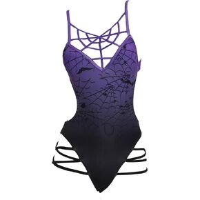 MEOWCOS Women's One Piece Swimwear Purple Spider Web Swimsuits Bathing Suit