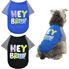 Dog Summer Shirts with Striped Sleeves Dog Cotton Tee Shirts with Monster Pattern Puppy Breathable Summer Clothes Pet Cotton T-Shirts Outfits for Small Medium Dogs (2PCS) XS