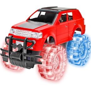 ArtCreativity Light Up Red Monster Truck Toy, 1 Piece, 8 Inch Toy Monster Truck with Flashing LED Tires and Batteries, Push n Go Car Toys for Kids, Fun Gift for Boys & Girls Ages 3 and Up