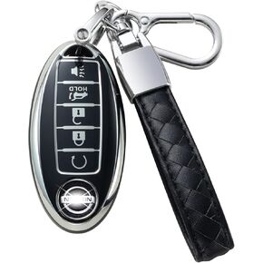 Compatible with Nissan Key Fob Cover with Leather Lanyard, Car Key Case Shell Protection for Nissan Altima Rogue Sentra Pathfinder Remote Smart Key,Black in Kuwait