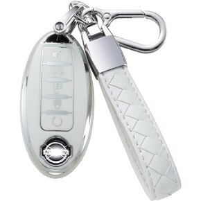Compatible with Nissan Key Fob Cover with Leather Lanyard, Car Key Case Shell Protection for Nissan Altima Rogue Sentra Pathfinder Remote Smart Key,Black