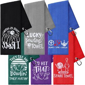 6 Pcs Bowling Towel with Grommets Funny Embroidered Bowling Ball Towel Microfiber Bowling Ball Rag Bowling Ball Wipes Bowling Accessories for Men Women Bowling Lovers Gift, 16 x 24 Inches