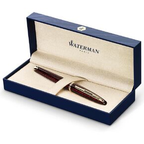 قلم حبر Waterman Carène Marine Amber، بني لامع وأسود مع مشبك ذهبي 23 قيراط، سن رفيع مع خرطوشة حبر زرقاء، صندوق هدايا