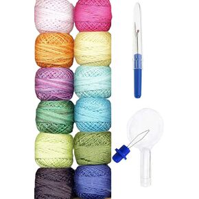 Valdani Embroidery Thread Perle Cotton Size 12 Hand-Double-Dyed Whistlepig Palette Collection Bundled with Artsiga Crafts Seam Ripper and Needle Threader (PC12-WhistlepigP)