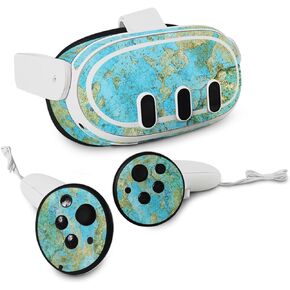 MightySkins Glossy Glitter Skin Compatible with Meta Quest 3 - Teal Marble | Protective, Durable High-Gloss Glitter Finish | Easy to Apply